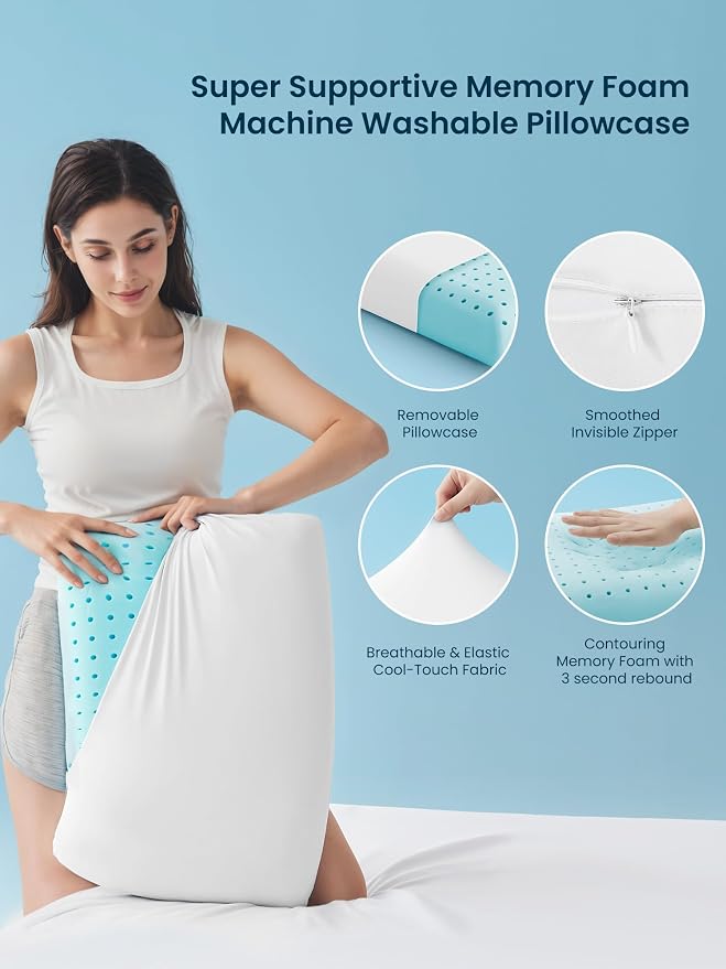SLEEP ZONE Cooling Memory Foam Firm Pillow Queen, Breathable, Odorless, Cool Surface with High Support for Back and Side Sleepers, Home Hotel Hospital Essentials, 1 Pack White