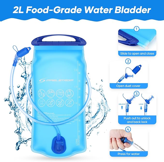Maelstrom Hydration Vest with 2L Water Bladder Backpack for Running Hiking | Chest Pack, BPA-free, High Flow Bite, Reflective Stripe, Helmet Buckle, Detachable, Breathable Pad, for Cycling, Marathon