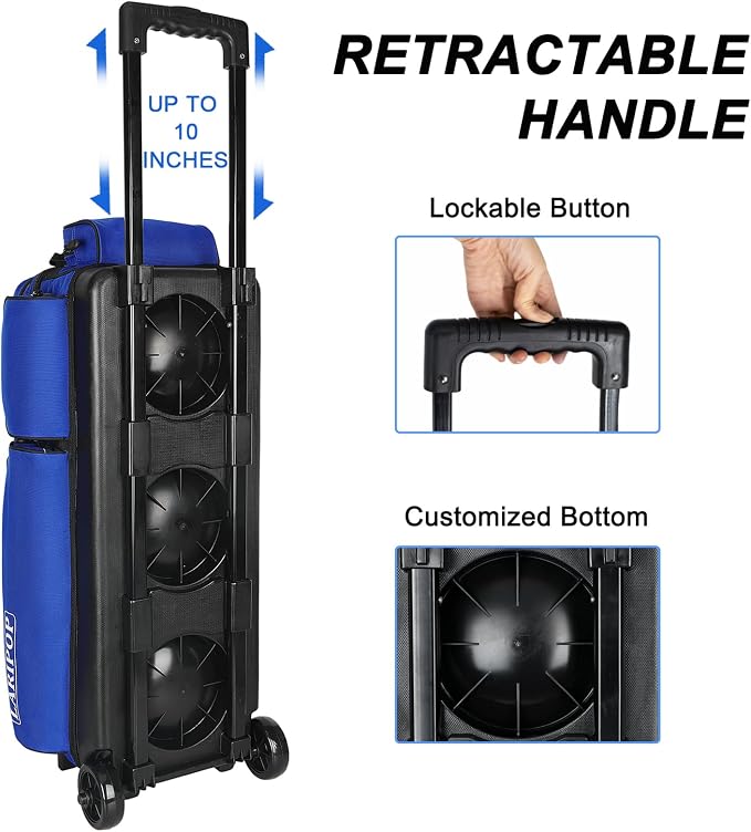 LARIPOP 3 Ball Bowling Bag with Wheels and Shoe Compartment, Rolling Bowling Bag for 3 Balls, Heavy Duty Bowling Roller Bag with Retractable Handle for Men Women
