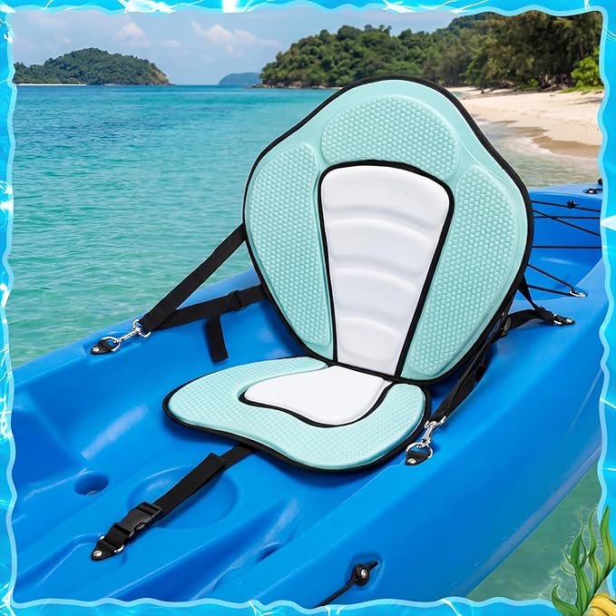 Vinsot Kayak Seat Cushion Universal Paddle Board Seat with Back Support Adjustable Non Slip Boat Chair Seats with 4 Straps and Storage Bag for Kayak Boat Sup Canoe