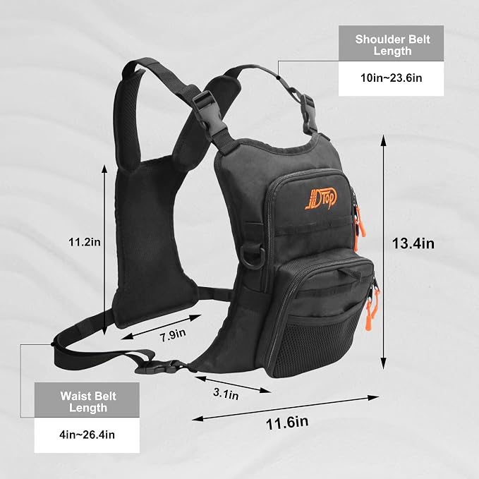 Fishing Chest Pack for Men, Lightweight Fishing Backpack, Fly Boxes Storage Bag (Black)