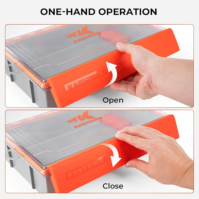 KastKing HyperSeal Waterproof Tackle Box, 3700 Deep Tackle Trays, Fishing Tackle Box Organizer With Exterior Stickers, Fishing Gear & Fishing Accessories Storage, 1 Pack No Compartment