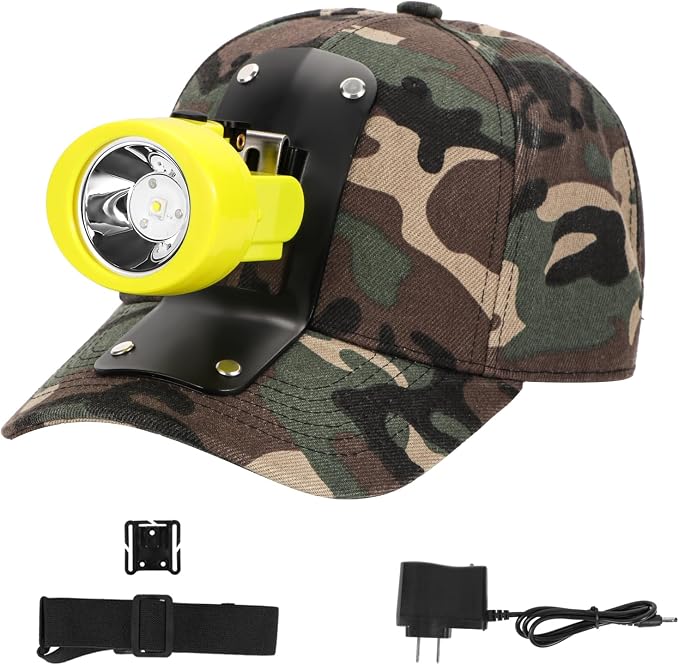 High Lumens LED Mining Headlamp with Hat - Waterproof, Durable, Long-Lasting Rechargeable Headlight, Adjustable Strap, Perfect for Miners Camping Hiking (KL3.0 Yellow with Hat)