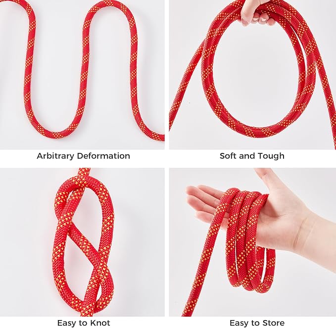 1/2 Inch 50ft Double Braided Polyester Arborist Rope, Heavy Duty Nylon Rope for Anchor, Tree Work, Cargo, Pulling, Sailing(Red)