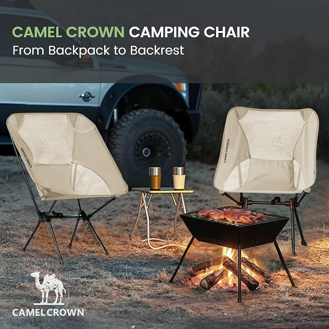 CAMEL CROWN Portable Camping Chair Lightweight Compact Folding Chair Mesh for Outdoor Camp Travel Beach Picnic Festival Hiking Backpacking White