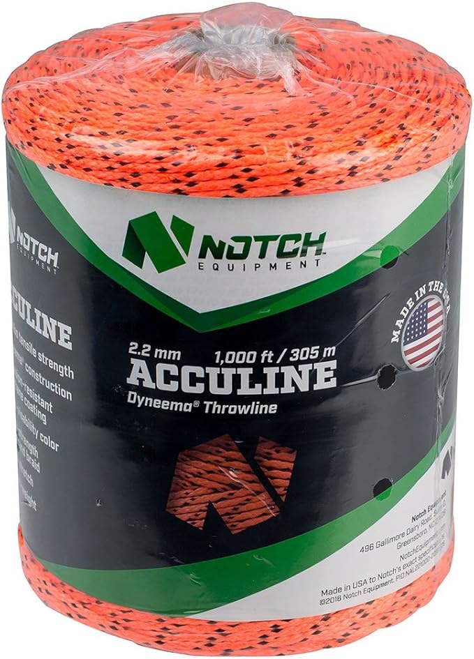 Notch Acculine 2.2mm x 1000 ft. Dyneema Throwline, Wear Resistant, Knot Friendly, Tensile Strength: 650 lbs. - Orange (NTL22-1000)