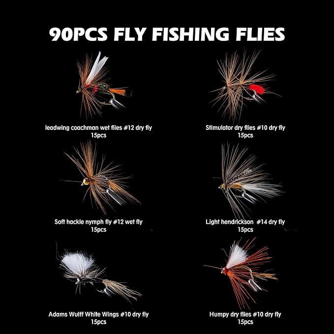 Goture Fly Fishing Flies Kit,25pcs/30pcs/100pcs Fly Fishing Lures,Dry Flies Wet Flies Streamers Nymphs Flies, Fly Fishing Assortment Kit for Bass Trout Salmon Fishing
