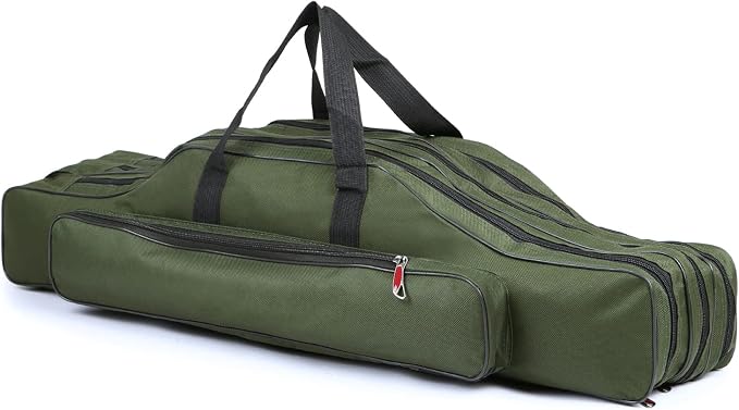 Fishing Rod Case - Three Layer Oxford Portable Folding Pole Bag, Waterproof Tackle Storage, Travel Bags for Camping, Hiking