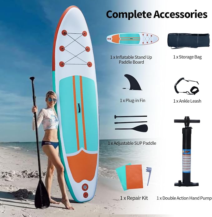 XHYCPY Inflatable Stand Up Paddle Board with SUP Accessories, Anti-Slip EVA Deck, 10’4’’ Inflatable Paddle Boards for Adults and Youth of All Skill Levels