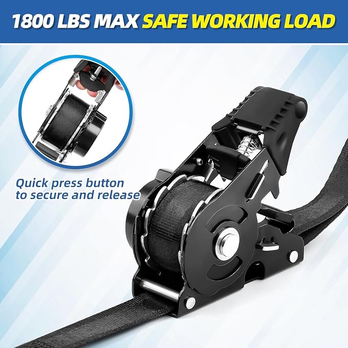 Retractable Ratchet Strap Heavy Duty 4 Pack 10 FT 1800 LB Break Strength Ratchet Tie Down with Safety Lock S Hooks and Soft Loop Tie Down.