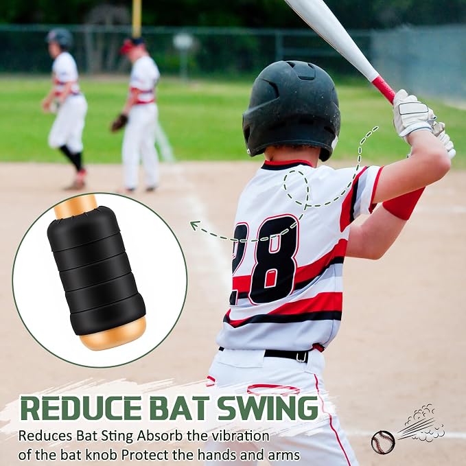 Soulchen 12 Pack Baseball Bat Grip Choke up Ring for Youth Baseball Softball Tee Ball Choke Ring Improve Grip Through Swing Knob and Reduce Sting Bat Accessories - Black