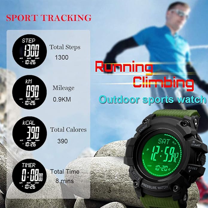 Watch Compass, Altimeter Barometer Thermometer Temperature, Pedometer, Military Army Waterproof Outdoors Sport Digital Watch for Men