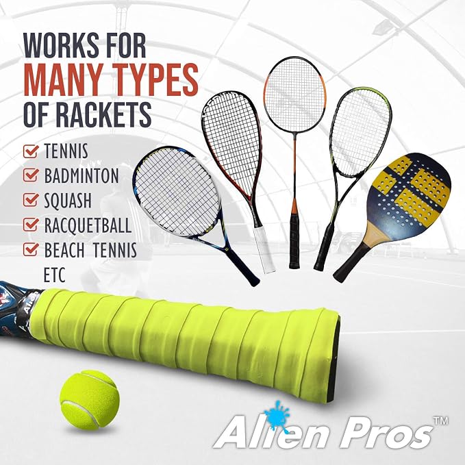 ALIEN PROS Tennis Racket Grip Tape - Precut and Dry Feel Tennis Grip - Tennis Overgrip Grip Tape Tennis Racket - Wrap Your Racquet for High Performance
