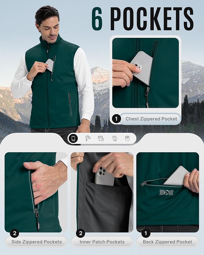 Outdoor Ventures Men's Windproof Softshell Vest Outerwear Lightweight Sleeveless Jacket for Running Golf Hiking Travel