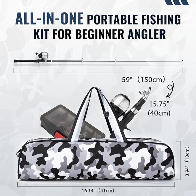 WIDDEN Kids Fishing Pole, Youth Fishing Rod and Reel Combo - Telescopic Portable Fishing Pole with Tackle Box Bag Starter Anglers Set, Fishing Gear Kit for Boys Girls Teens Age 5-18 and Beginners