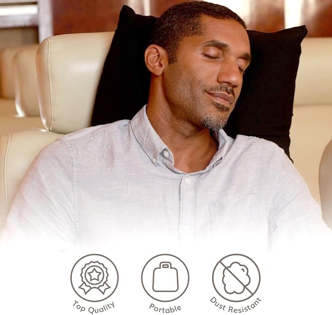 Happyluxe Odyssey Travel Pillow for Long Flights - Soft, Small, Alternative to Down and Memory Foam. 17 x 13in - Made in the USA, Jet Black Airplane Pillow for Adults Sleeping, Camping or Nap