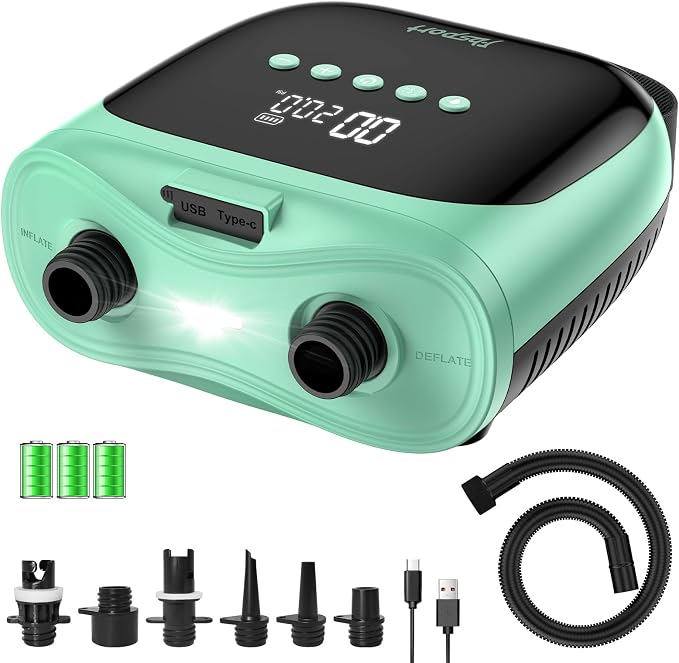FBSPORT Paddle Board Pump Rechargeable 20PSI SUP Pump, Portable Electric Air Pump Quick Inflate & Deflate SUP Air Pump for Stand Up Paddle Boards, Kayak, Tent