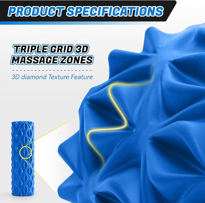 Foam Roller for Deep Tissue Massager, 15" High Density Exercise Patented Roller for Muscle Massage and Myofascial Trigger Point Release Back Roller Improves Mobility (Blue)