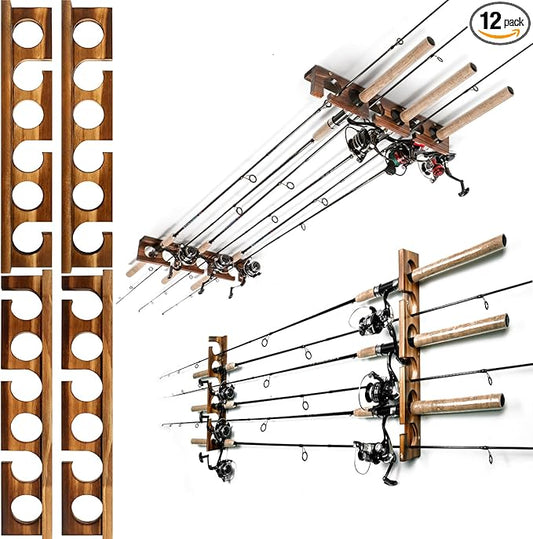 Ghosthorn Holds Up to 12 Rods Fishing Pole Rod Racks Wall or Ceiling Mounted Fishing Pole Rod Holders for Garage Storage Organizer Fishing Gear Equipment for Men Women
