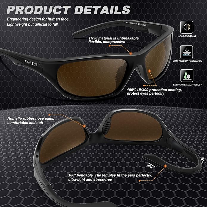 Polarized Sports Sunglasses for Men,TR90 Unbreakable Frame Sunglasses for Fishing Driving Cycling UV400 Protection