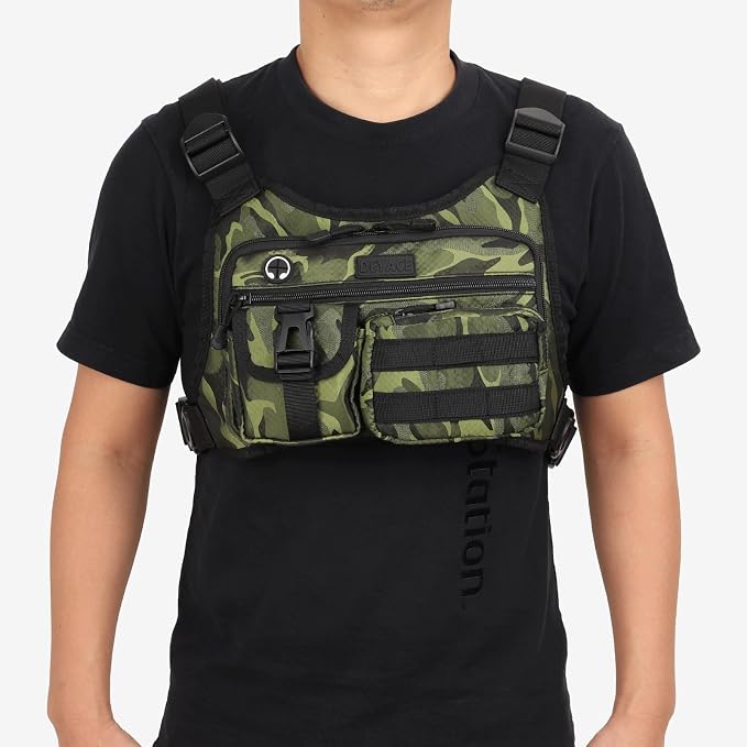 DEYACE Chest Bag For Men, Tactical Inspired Sports Utility Chest Pack, EDC Pouch Bag With Built-In Phone Holder for Workouts, Running, Cycling, Green