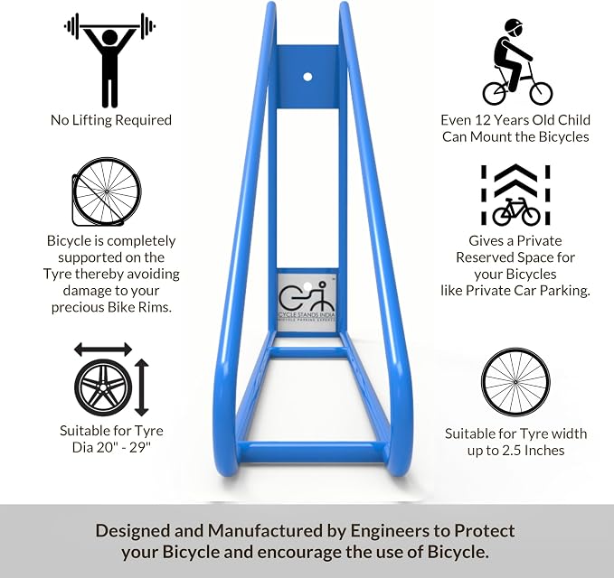 No Lift Vertical Bike Hanger Simple & Secure Space Saving Bike Wall Mount for Garage & Commercial Use Bicycle Holder for Mountain and Road Bikes - Blue, Pack of 2