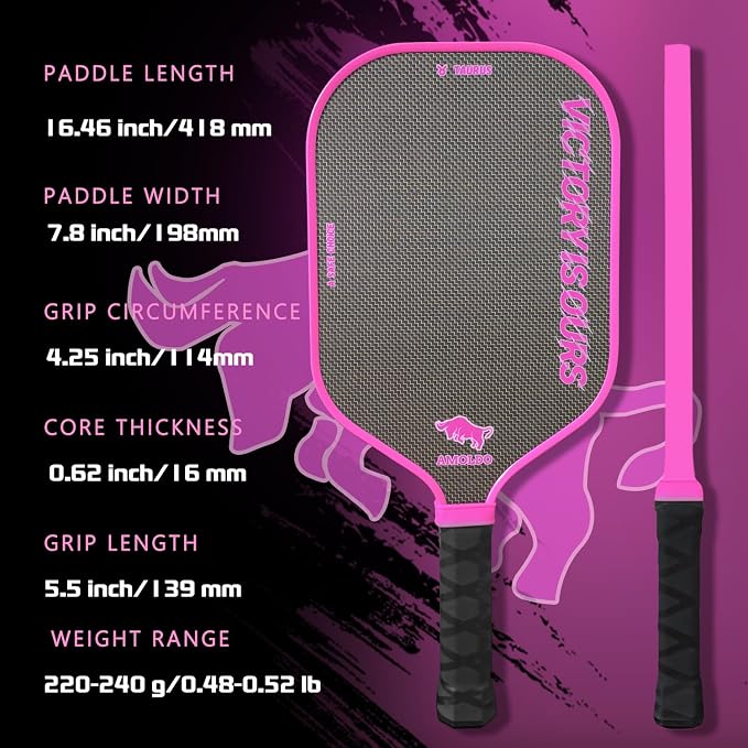 Pickleball Paddles, Carbon Fiber Pickleball Paddle High Grit & Spin with PP Honeycomb Core 16mm Thickness and Thermoformed Elongated Shape, Increased Power for Ultimate Spin & Consistency