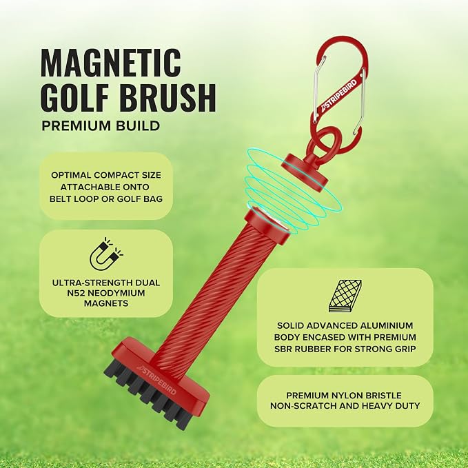 Magnetic Golf Club Brush - Detachable - Premium Nylon Bristles - Golf Bag Accessory - Golf Club Cleaner - Golf Tool