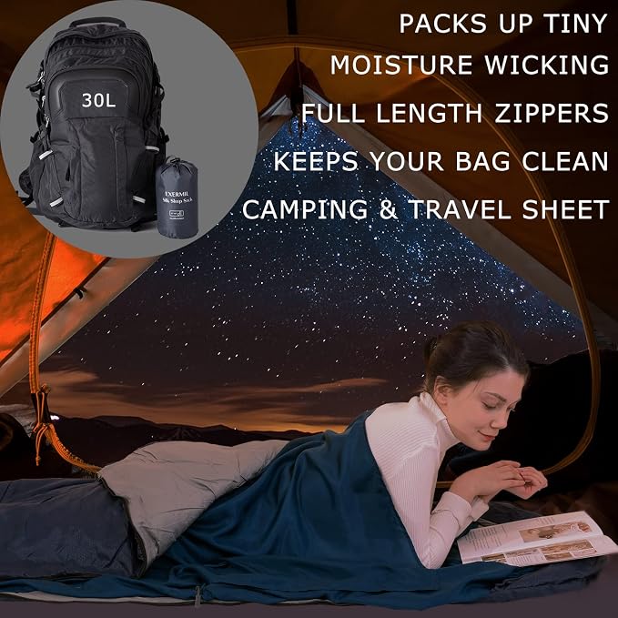 100% Silk Sleep Sack with Zippers on 3 Sides, 87”x43” Large Sleeping Liners for Hotels, Travel & Camping, Multifunctional Travel Sheets (Unzipped:87”x87”) for Adults, Lightweight, All Seasons