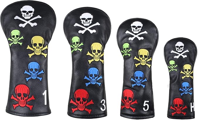 Scott Edward Skull Golf Woods Headcovers Covers for Driver Fairway 1 3 5 H Clubs Set Heads PU Leather Unisex Black Brown