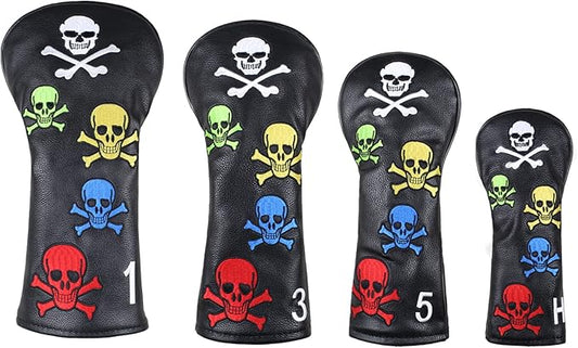 Scott Edward Skull Golf Woods Headcovers Covers for Driver Fairway 1 3 5 H Clubs Set Heads PU Leather Unisex Black Brown