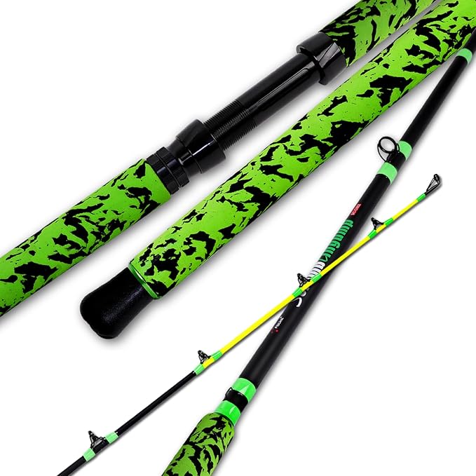 Fiblink Catfish Fishing Rods 7'6"/8'6"/10'Green Catfish Rod 1 Piece/2 Piece Portable Travel Catfishing Rod Fishing Catfish Casting/Spinning Rod with Camo Eva Handle