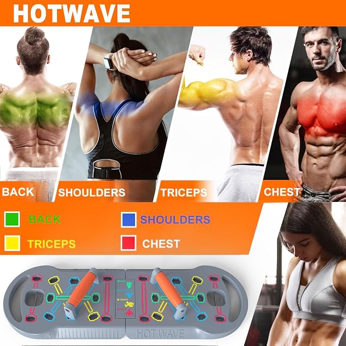 HOTWAVE Push Up Board Fitness, Portable Foldable 20 in 1 Push Up Bar at Home Gym, Pushup Handles for Floor. Professional Strength Training Equipment For Man and Women