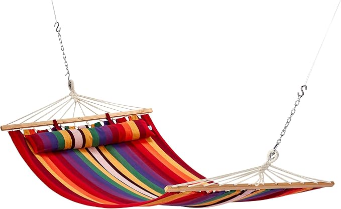 Bliss Hammocks Caribbean Hammock, 48 Inch Wide Bed with Detachable Pillow & Zinc-Coated Hardware - 265 Pound Capacity, Tequila Sunrise