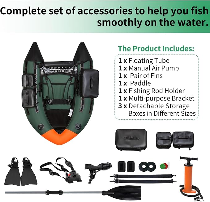 Inflatable Float Tube, with Paddles, Fish Ruler, Air Pump, Adjustable Shoulder Straps, Weight Capacity of 286 pounds, Suitable for Adults Fishing in Rivers and Lakes