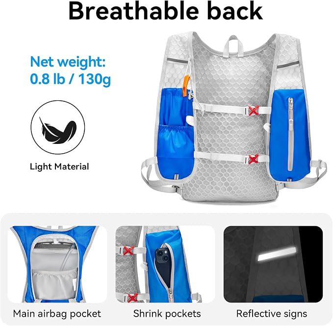 Lightweight Hydration Backpack with 1.5L TPU Water Bladder, CROSSGEAR Running Hydration Vest, Ultralight Hiking Backpack for Women Men, Running Water Daypack for Cycling Hiking Marathon