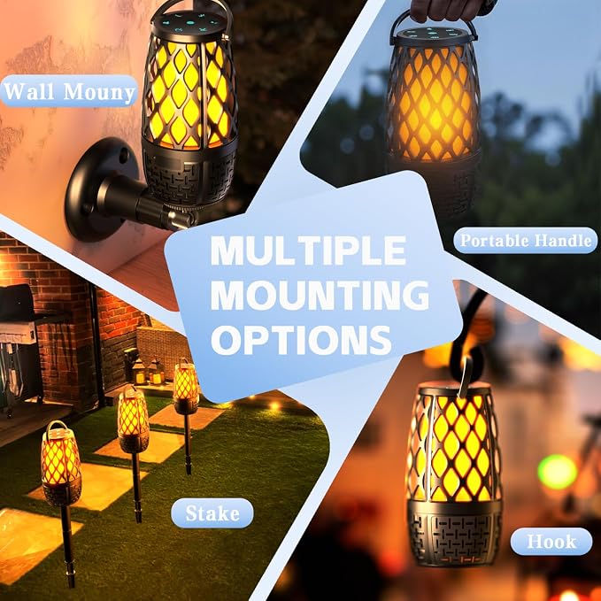 KANAD Outdoor Speakers Bluetooth with Flame Lights, IP65 Waterproof, HD Stereo Sound 100 Speaker Connection Sync - Gifts for Men, Dad