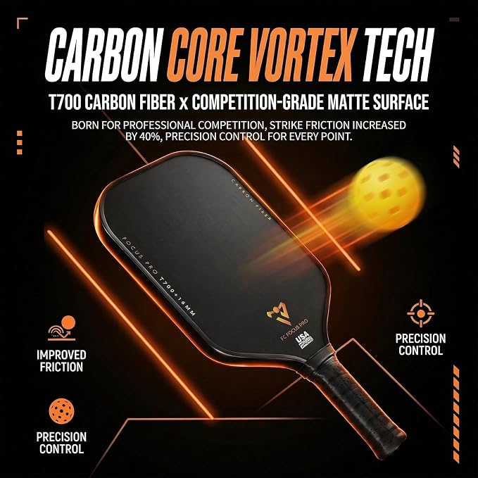 T700 Carbon Fiber Pickleball Paddle, Pickleball Set 16mm Pickle Ball Rackets with CMS Matte Surface Lightweight Honeycomb Core & Durable Edge Frame Larger Sweet Spot