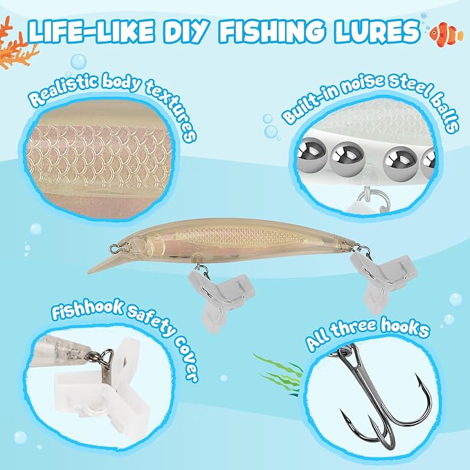 THKFISH DIY Fishing Lure Kit - Kid-Friendly Lures Making kit Customizing Lures, Includes Paint & Brushes, Perfect Fishing Gifts and Crafts for Kids, Tackle Box Must-Have