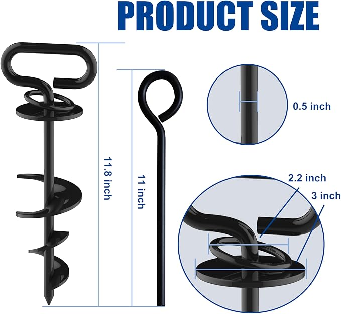 Eurmax USA 2-Pack Heavy Duty Dog Tie Out Stake, No-Tangle In Ground Anchor Runner for Large Dogs up to 210 Lbs - Perfect for Yard, Beach and Camping (Oval,Black)