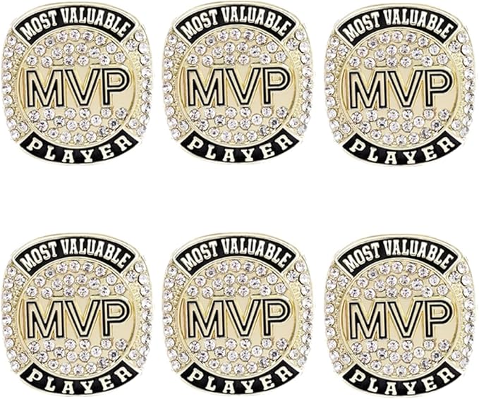 6 pcs MVP Ring Baseball Football Basketball Class High School College Ice Hockey Sport Championship Trophy Ring for Winner Tournament Team Award Gift