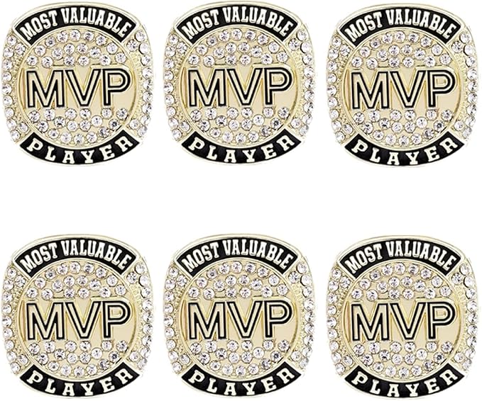 6 pcs MVP Ring Baseball Football Basketball Class High School College Ice Hockey Sport Championship Trophy Ring for Winner Tournament Team Award Gift