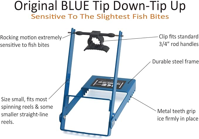 Original Blue Ice Fishing Tip Down-Tip Up- Sensitive to The Slightest Fish Bites- Fits Most Spinning Reels and Some Smaller Straight-Line Reels.