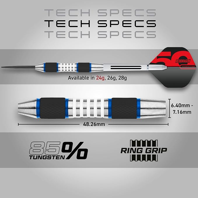 RED DRAGON Axis Professional Darts Set - 85% Tungsten Darts with Flights, Shafts & Wallet, Soft Tip 18g and Steel Tip 24g - 28g
