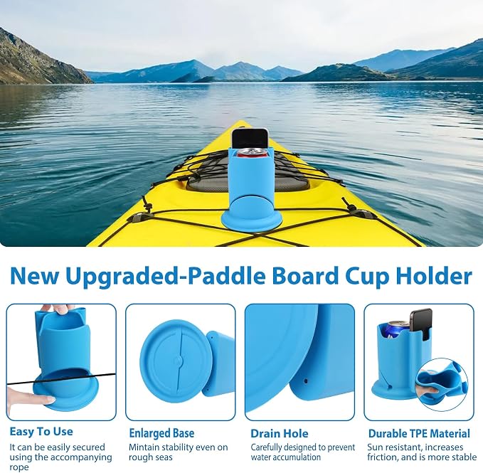 2Pack Paddleboard Cup Holder, Paddle Board and Kayak Drink Holder, 2-in-1 Drink & Phone Holder, Paddleboard Accessory for Surfboards, Canoes, SUPs, Kayaks, Boats (Blue)