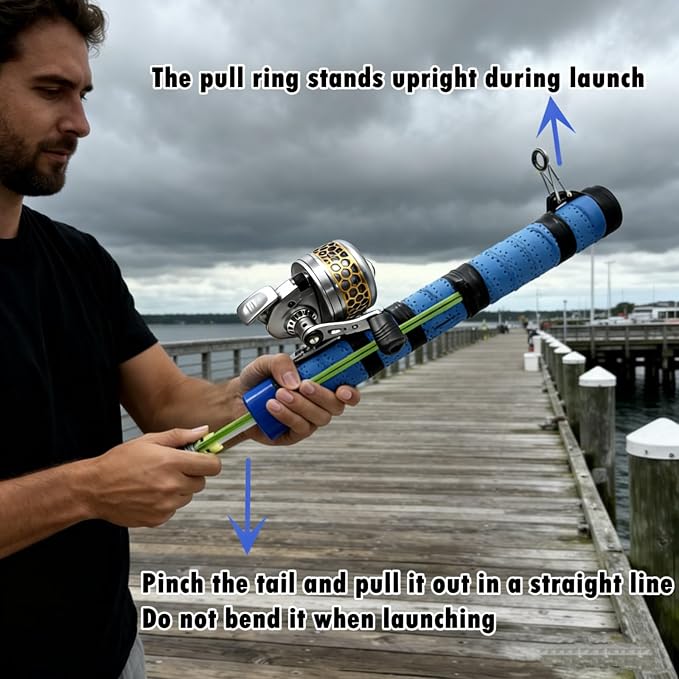 Fishing Catapult Rod Spincast Reel Portable Salt Fresh Water Gear | Upgraded Wrap Foam Grip, Anti-Slip & Freeze-Proof; Attach Sinkers to Hooks for Long Casting Distancer