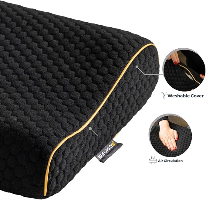 Memory Foam Travel Pillow with Washable Cover & Carry Bag – Compact, Soft & Breathable Neck Pillow for Airplane, Camping & Car (Black- Without Spare Cover, 13.8x11.8x3.9/3.1 inches)