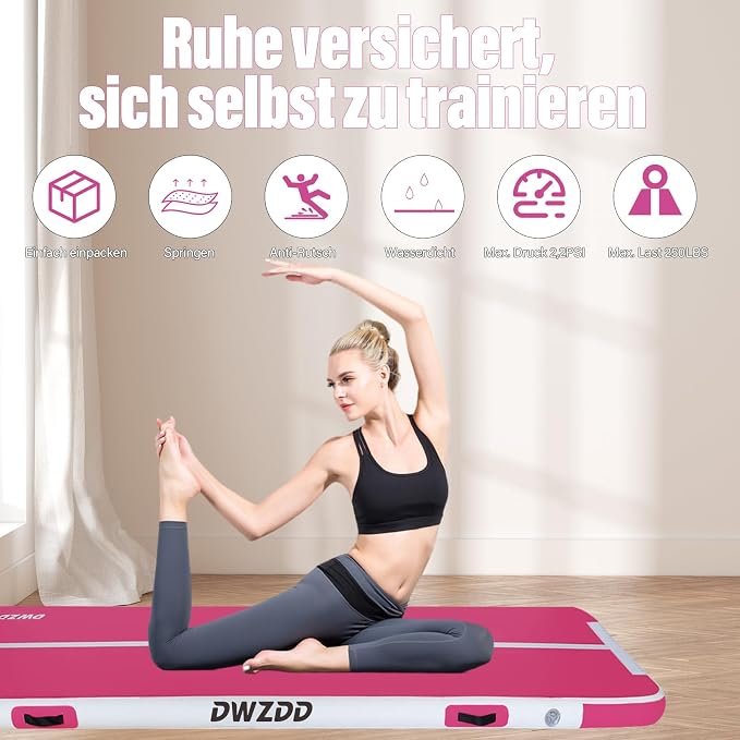 Dwzdd Gymnastics Air Mat 10ft/13ft/16ft/20ft Tumbling Mat Inflatable Gymnastics Tumble Track for Home/Gym/Training/Cheerleading/Water with Electric Pump