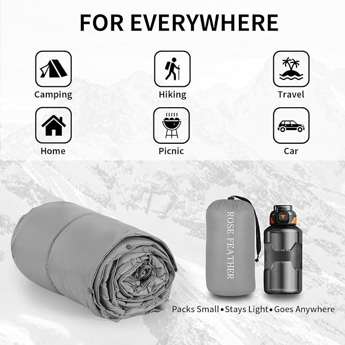 Down Camping Blanket - Lightweight, Packable, Warm & Puffy Outdoor Travel Quilt for Sleep, Hiking, Backpacking, Stadium, Festivals, Water-Resistant Sleeping Bag 55"x79"