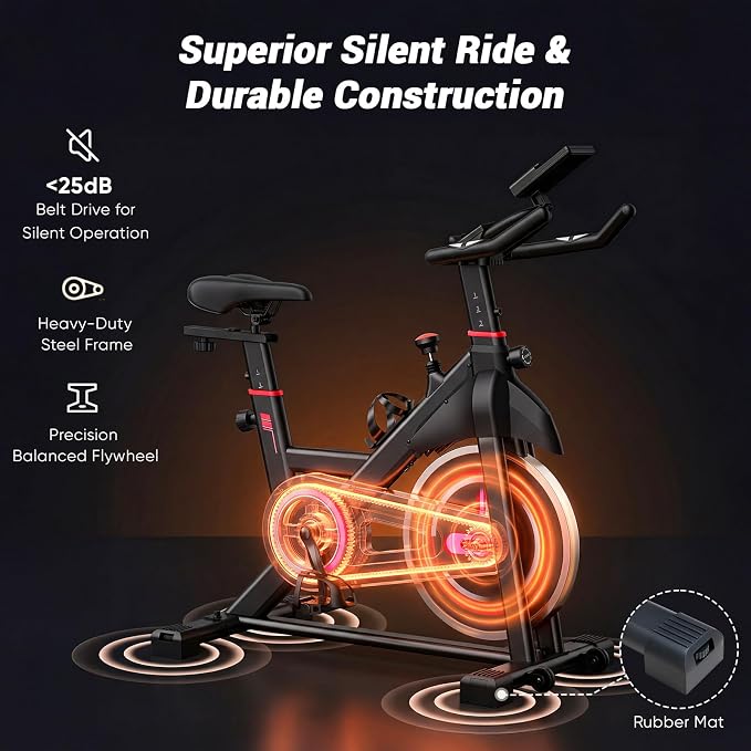 OLIXIS Exercise Bike with APP Control, Brake Pad Stationary Bikes with Quiet Magnetic Resistance, Indoor Cycling Spin Workout Bike with 300.0 lbs Weight Capacity,Orange/Red/Blue